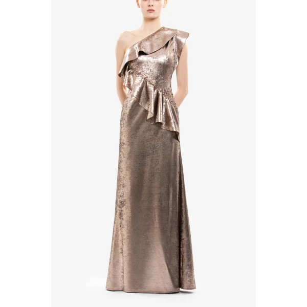 Saiid Kobeisy Embellished One-Shoulder Lamé Dress, view 2