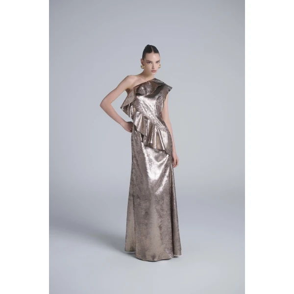 Saiid Kobeisy Embellished One-Shoulder Lamé Dress, view 5