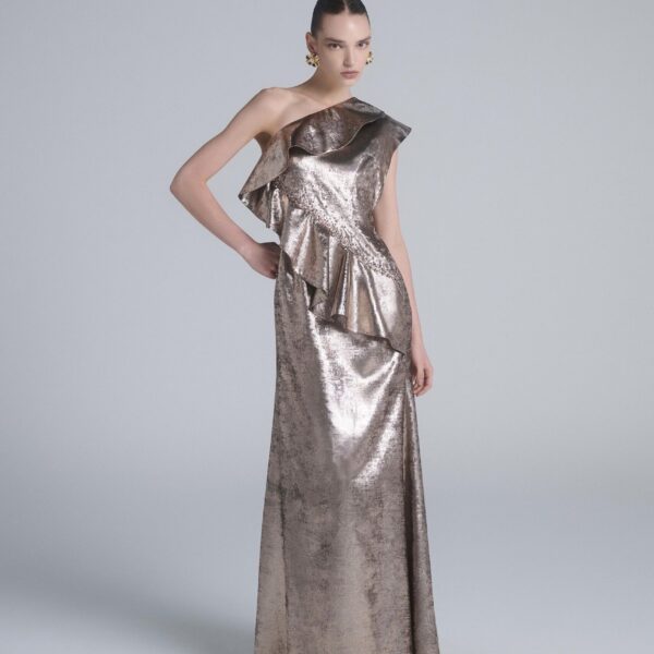 Saiid Kobeisy Embellished One-Shoulder Lamé Dress