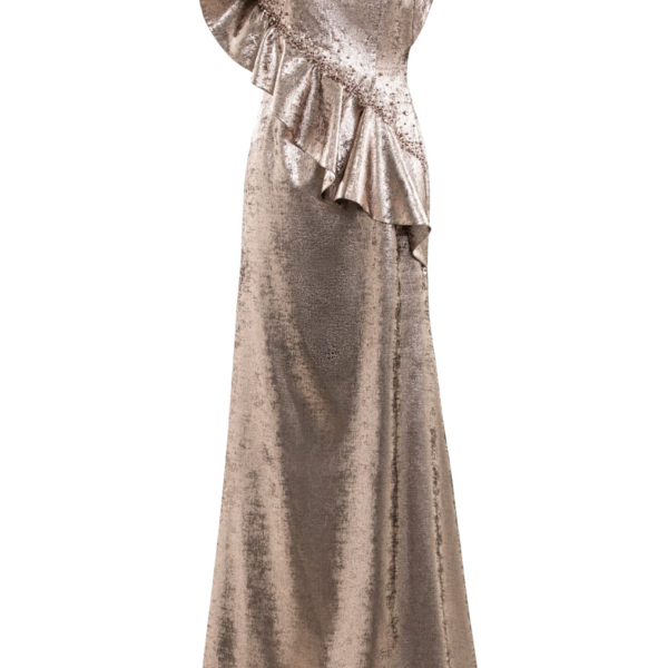 Saiid Kobeisy Embellished One-Shoulder Lamé Dress