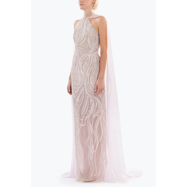 Saiid Kobeisy Embellished halter neck long dress, view 4