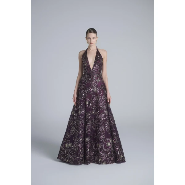 Saiid Kobeisy Embroidered long dress, view 5