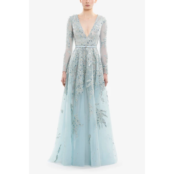 Saiid Kobeisy Embroidered Tulle Long Dress, view 2