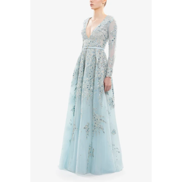 Saiid Kobeisy Embroidered Tulle Long Dress, view 3