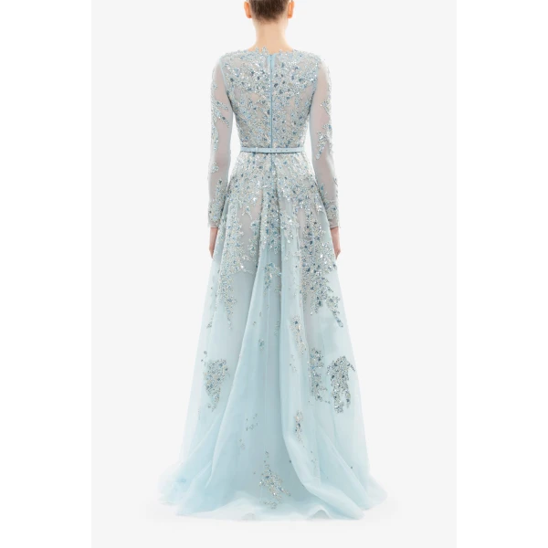 Saiid Kobeisy Embroidered Tulle Long Dress, view 4