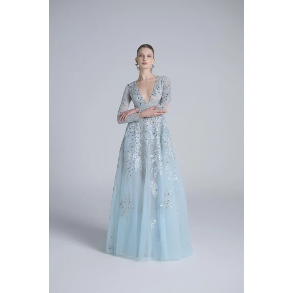 Saiid Kobeisy Embroidered Tulle Long Dress, view 5