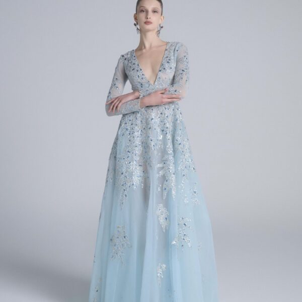 Saiid Kobeisy Embroidered Tulle Long Dress