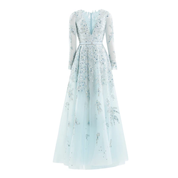 Saiid Kobeisy Embroidered Tulle Long Dress