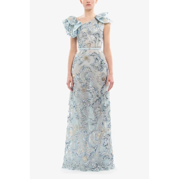 Saiid Kobeisy Embroidered Tulle Ruffled Dress, view 2