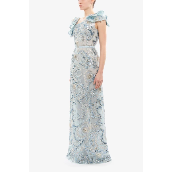 Saiid Kobeisy Embroidered Tulle Ruffled Dress, view 3