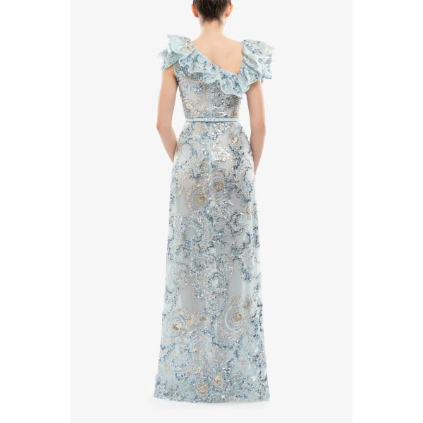 Saiid Kobeisy Embroidered Tulle Ruffled Dress, view 4