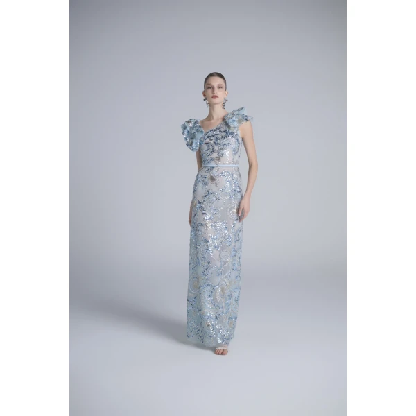 Saiid Kobeisy Embroidered Tulle Ruffled Dress, view 5