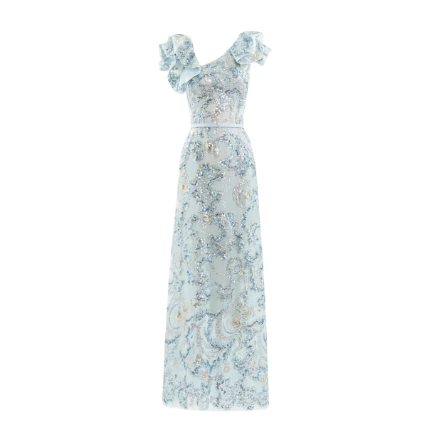 Embroidered Tulle Ruffled Dress