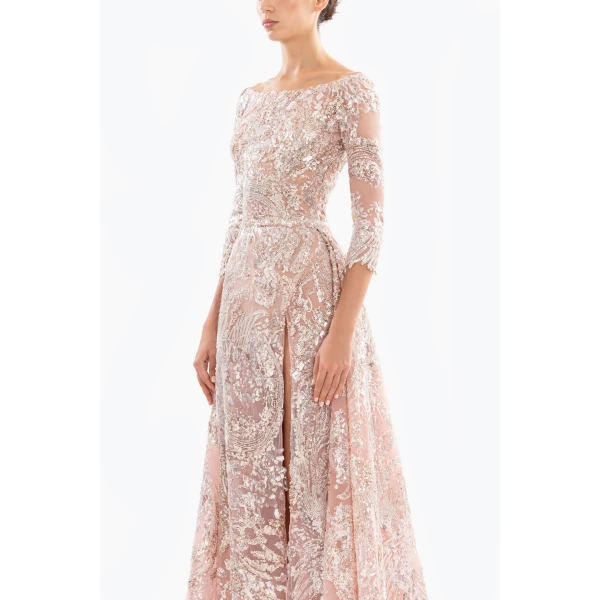 Saiid Kobeisy Embroidered long dress with overskirt, view 3