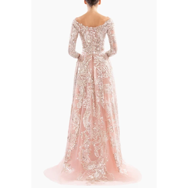 Saiid Kobeisy Embroidered long dress with overskirt, view 4