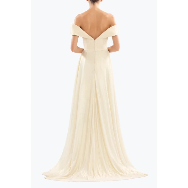 Saiid Kobeisy Gold lame off-shoulder dress, view 3
