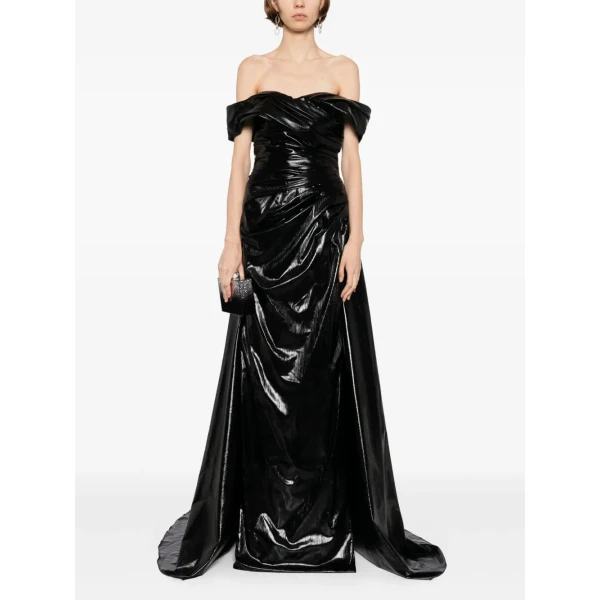 Saiid Kobeisy Gold lame off-shoulder dress, view 5