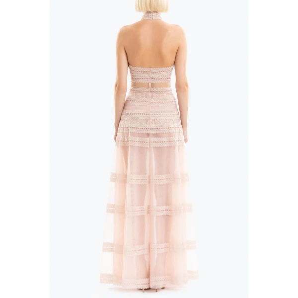 Saiid Kobeisy Lace striped long dress, view 3