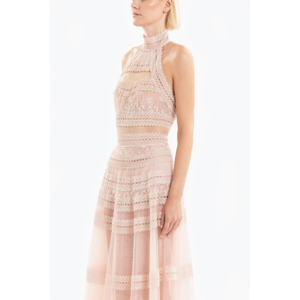 Saiid Kobeisy Lace striped long dress, view 4