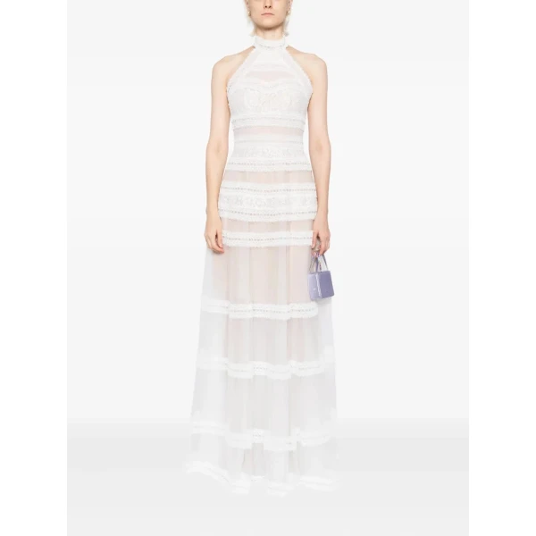 Saiid Kobeisy Lace striped long dress, view 5