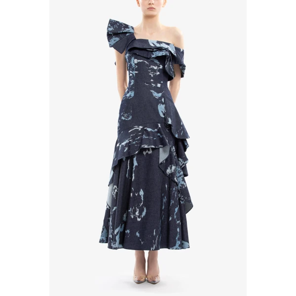 Saiid Kobeisy Layered printed denim midi dress, view 2