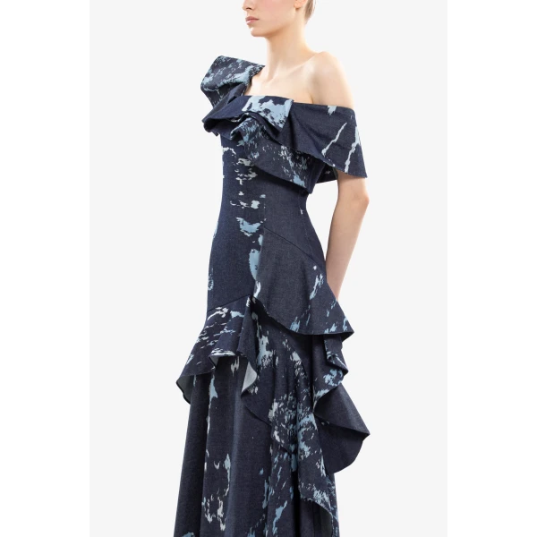 Saiid Kobeisy Layered printed denim midi dress, view 3