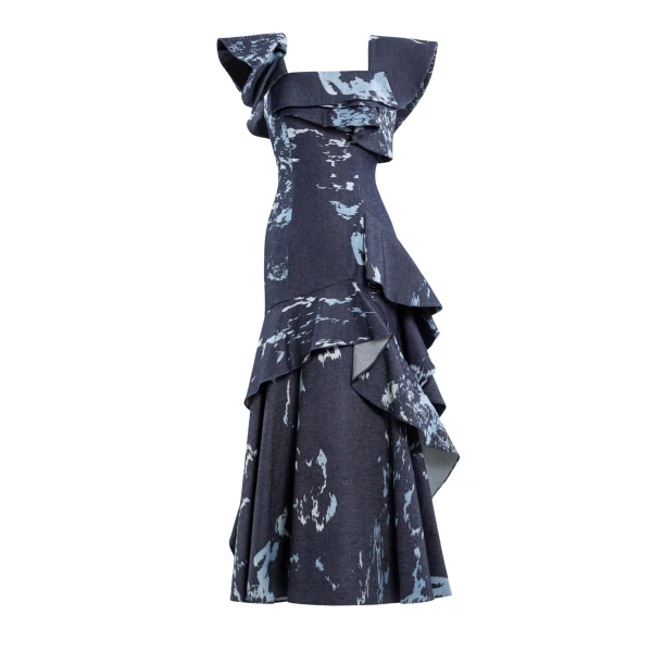 Saiid Kobeisy Layered printed denim midi dress
