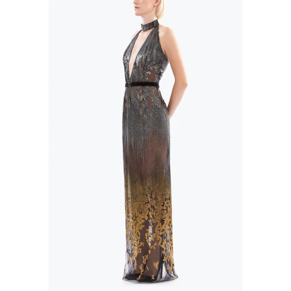 Saiid Kobeisy Long embellished fitted dress, view 4