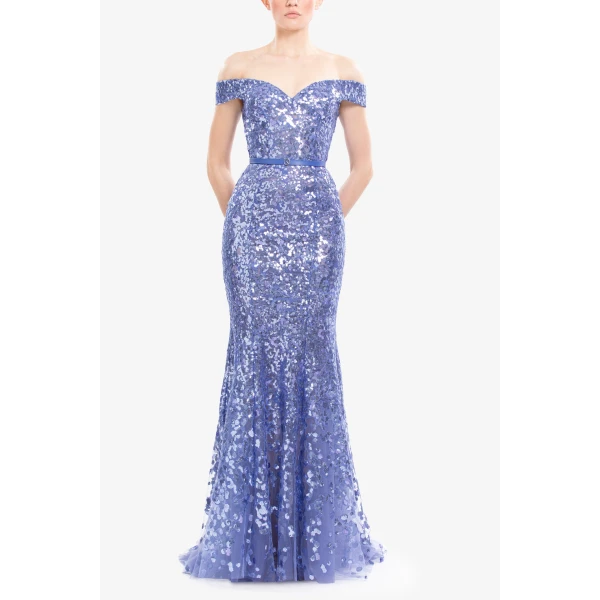 Saiid Kobeisy Off-Shoulder Sequin Embroidered Long Dress, view 2