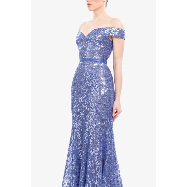 Saiid Kobeisy Off-Shoulder Sequin Embroidered Long Dress, view 3
