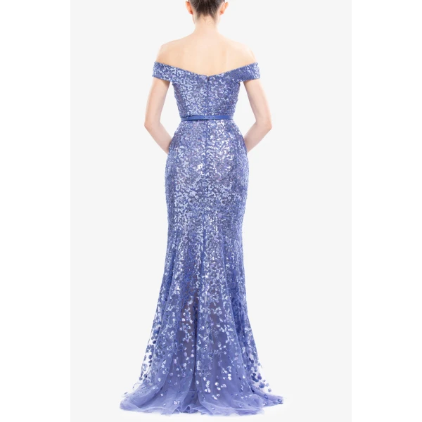 Saiid Kobeisy Off-Shoulder Sequin Embroidered Long Dress, view 4
