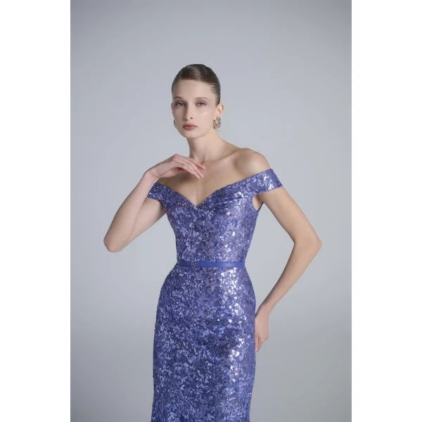 Saiid Kobeisy Off-Shoulder Sequin Embroidered Long Dress, view 5