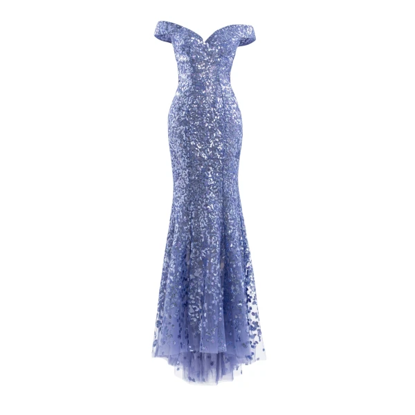 Off-Shoulder Sequin Embroidered Long Dress