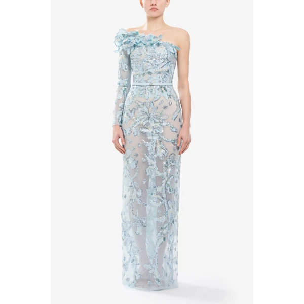 Saiid Kobeisy One-Shoulder Embroidered Tulle Dress, view 2