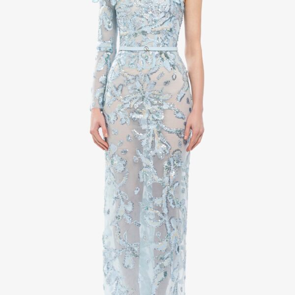 Saiid Kobeisy One-Shoulder Embroidered Tulle Dress