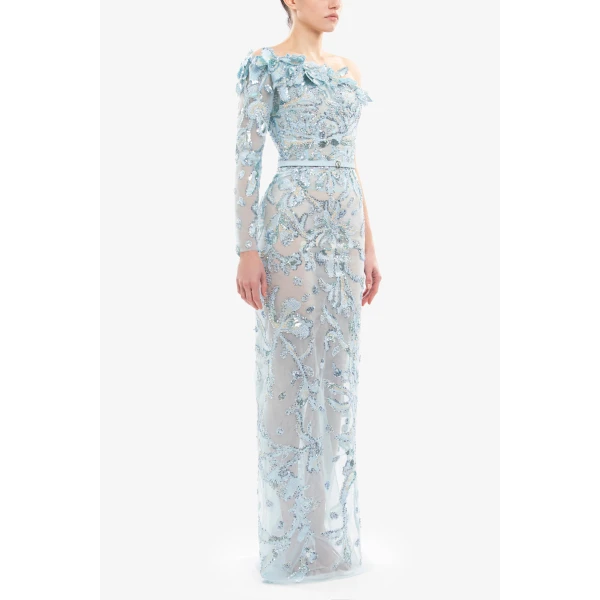 Saiid Kobeisy One-Shoulder Embroidered Tulle Dress, view 3