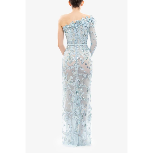Saiid Kobeisy One-Shoulder Embroidered Tulle Dress, view 4