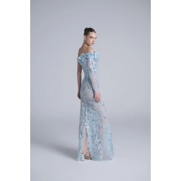 Saiid Kobeisy One-Shoulder Embroidered Tulle Dress, view 5