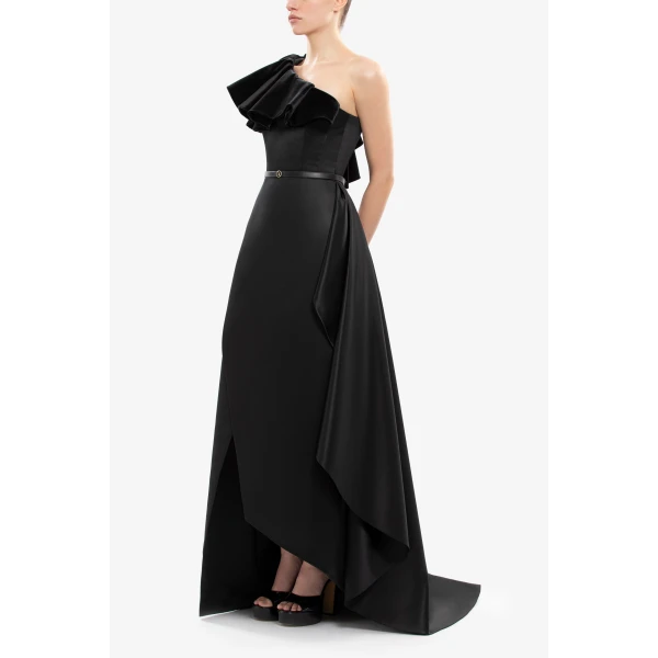 Saiid Kobeisy One-Shoulder Velvet and Satin Dress, view 3