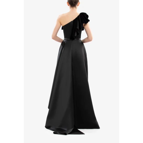 Saiid Kobeisy One-Shoulder Velvet and Satin Dress, view 4