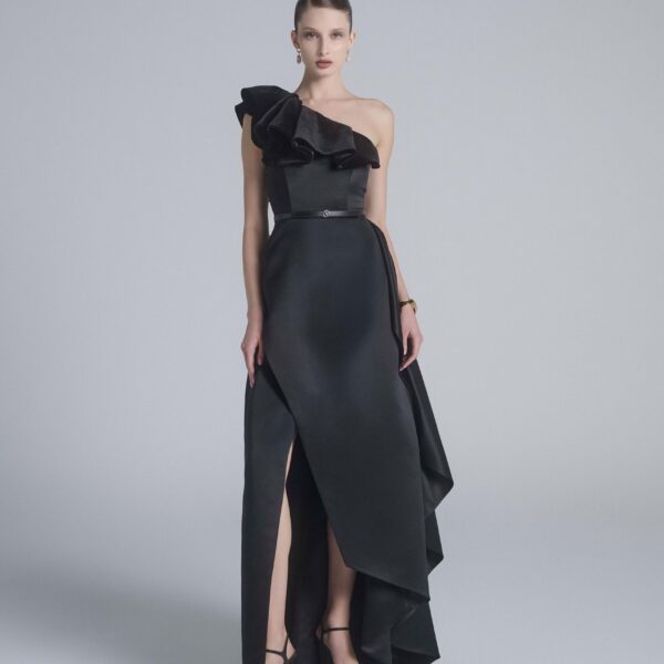 Saiid Kobeisy One-Shoulder Velvet and Satin Dress