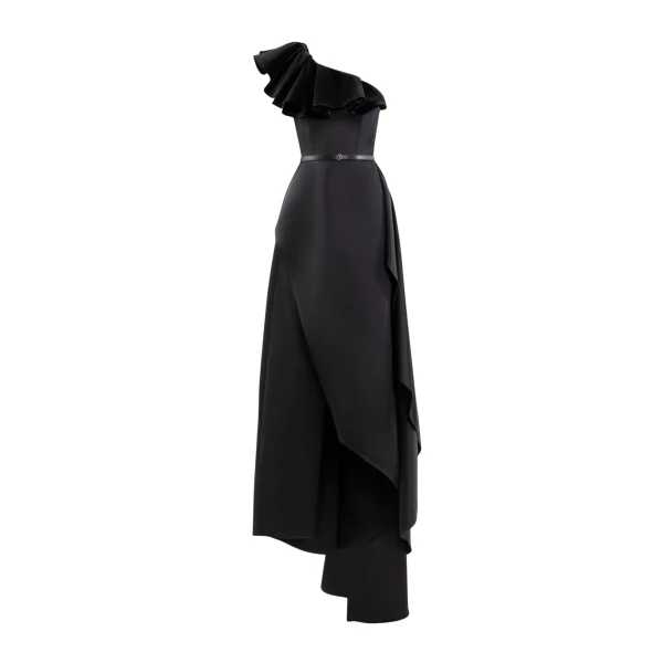 One-Shoulder Velvet and Satin Dress