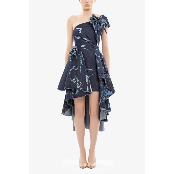 Saiid Kobeisy One-shoulder printed denim short dress, view 2