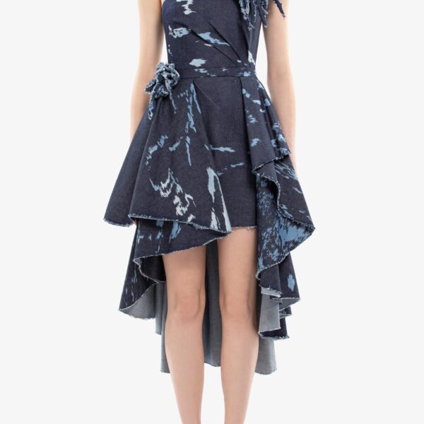 Saiid Kobeisy One-shoulder printed denim short dress