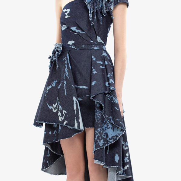 Saiid Kobeisy One-shoulder printed denim short dress