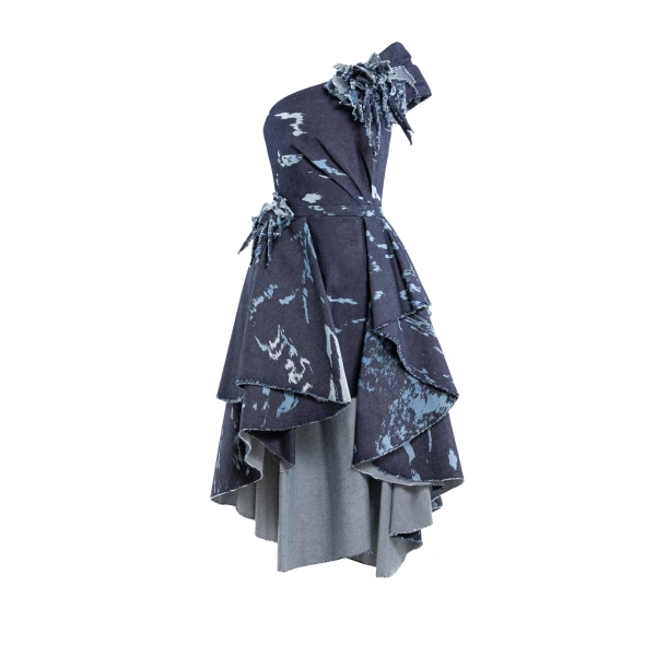 Saiid Kobeisy One-shoulder printed denim short dress