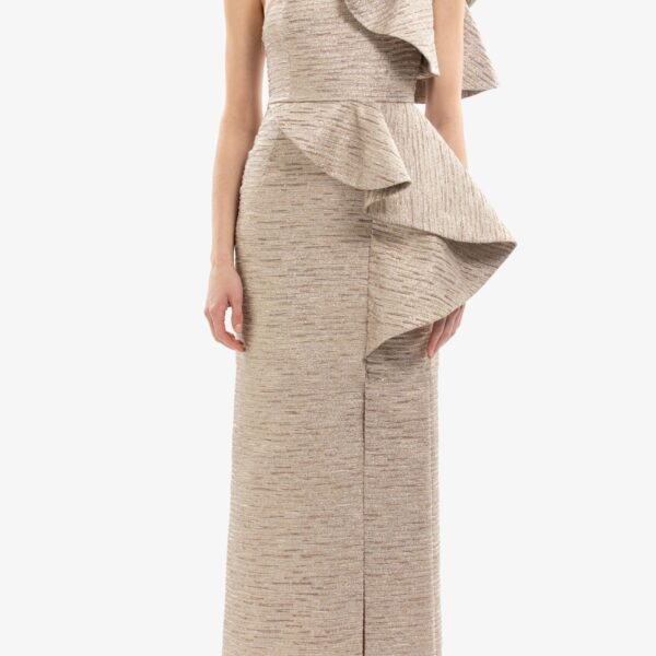 Saiid Kobeisy Ruffled Light Gold Brocade Dress