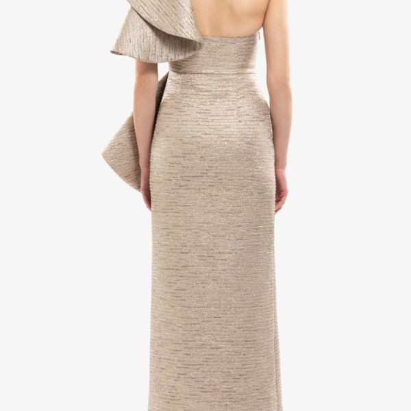 Saiid Kobeisy Ruffled Light Gold Brocade Dress