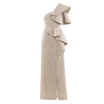 Saiid Kobeisy Ruffled Light Gold Brocade Dress