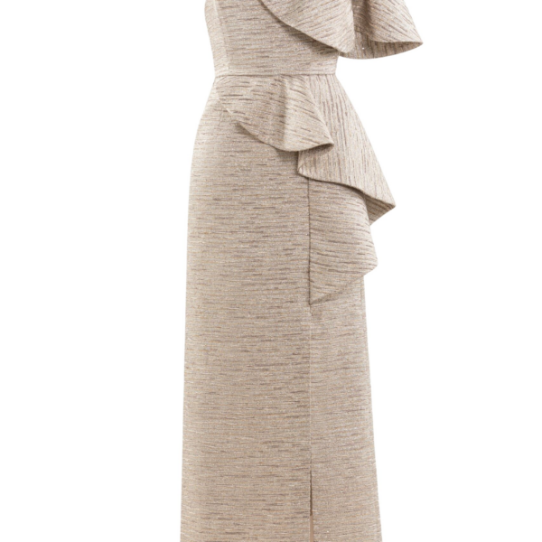 Saiid Kobeisy Ruffled Light Gold Brocade Dress